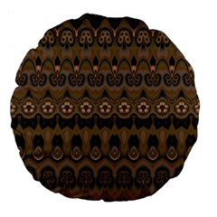 Boho Green Brown Pattern Large 18  Premium Flano Round Cushions by SpinnyChairDesigns
