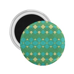 Boho Green Blue Checkered 2 25  Magnets by SpinnyChairDesigns