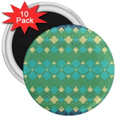 Boho Green Blue Checkered 3  Magnets (10 Pack) 