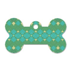 Boho Green Blue Checkered Dog Tag Bone (one Side) by SpinnyChairDesigns