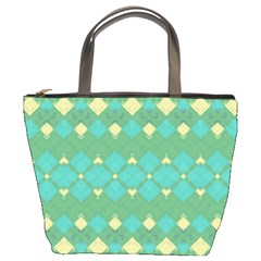 Boho Green Blue Checkered Bucket Bag by SpinnyChairDesigns