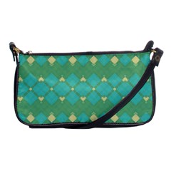 Boho Green Blue Checkered Shoulder Clutch Bag by SpinnyChairDesigns