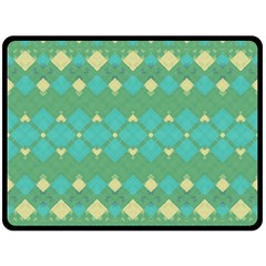 Boho Green Blue Checkered Fleece Blanket (large)  by SpinnyChairDesigns