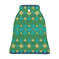 Boho Green Blue Checkered Bell Ornament (two Sides) by SpinnyChairDesigns