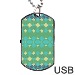 Boho Green Blue Checkered Dog Tag Usb Flash (two Sides) by SpinnyChairDesigns