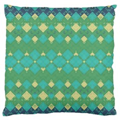Boho Green Blue Checkered Large Flano Cushion Case (one Side) by SpinnyChairDesigns