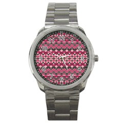 Boho Pink Grey  Sport Metal Watch by SpinnyChairDesigns