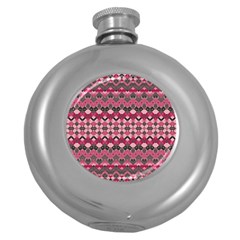 Boho Pink Grey  Round Hip Flask (5 Oz) by SpinnyChairDesigns