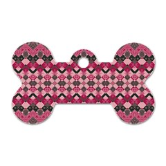 Boho Pink Grey  Dog Tag Bone (two Sides) by SpinnyChairDesigns