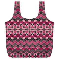 Boho Pink Grey  Full Print Recycle Bag (xl) by SpinnyChairDesigns