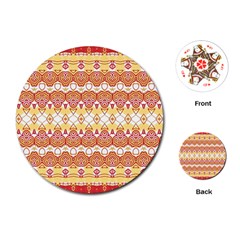 Boho Red Gold White Playing Cards Single Design (round) by SpinnyChairDesigns