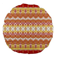 Boho Red Gold White Large 18  Premium Flano Round Cushions by SpinnyChairDesigns