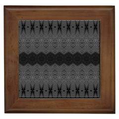 Boho Black Grey Pattern Framed Tile by SpinnyChairDesigns