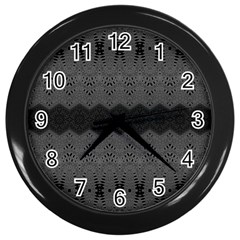 Boho Black Grey Pattern Wall Clock (black) by SpinnyChairDesigns