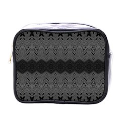 Boho Black Grey Pattern Mini Toiletries Bag (one Side) by SpinnyChairDesigns