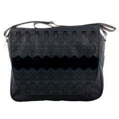 Boho Black Grey Pattern Messenger Bag by SpinnyChairDesigns