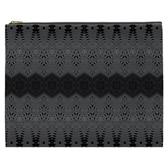 Boho Black Grey Pattern Cosmetic Bag (xxxl) by SpinnyChairDesigns