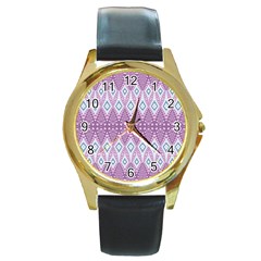 Boho Violet Purple Round Gold Metal Watch by SpinnyChairDesigns