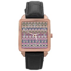 Colorful Boho Pattern Rose Gold Leather Watch  by SpinnyChairDesigns