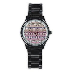 Colorful Boho Pattern Stainless Steel Round Watch by SpinnyChairDesigns