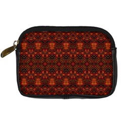Boho Dark Red Floral Digital Camera Leather Case by SpinnyChairDesigns