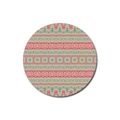 Boho Teal Pink Rubber Coaster (round)  by SpinnyChairDesigns