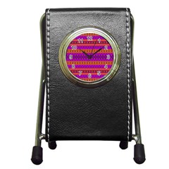 Boho Magenta And Gold Pen Holder Desk Clock by SpinnyChairDesigns