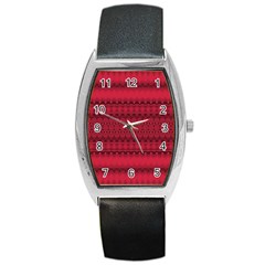 Crimson Red Pattern Barrel Style Metal Watch by SpinnyChairDesigns