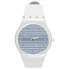 Boho Faded Blue Grey Round Plastic Sport Watch (m) by SpinnyChairDesigns