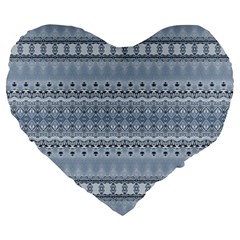 Boho Faded Blue Grey Large 19  Premium Heart Shape Cushions by SpinnyChairDesigns