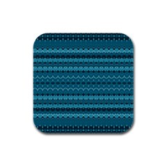 Boho Teal Pattern Rubber Square Coaster (4 Pack)  by SpinnyChairDesigns