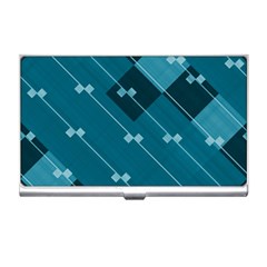 Teal Blue Stripes And Checks Business Card Holder by SpinnyChairDesigns
