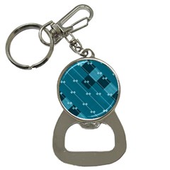 Teal Blue Stripes And Checks Bottle Opener Key Chain by SpinnyChairDesigns