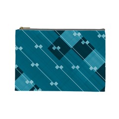 Teal Blue Stripes And Checks Cosmetic Bag (large) by SpinnyChairDesigns