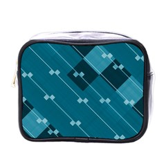 Teal Blue Stripes And Checks Mini Toiletries Bag (one Side) by SpinnyChairDesigns