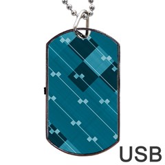 Teal Blue Stripes And Checks Dog Tag Usb Flash (two Sides) by SpinnyChairDesigns