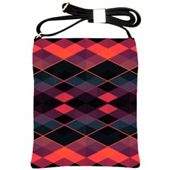 Pink Orange Black Diamond Pattern Shoulder Sling Bag by SpinnyChairDesigns