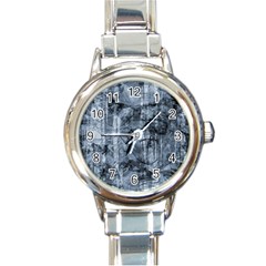 Faded Blue Texture Round Italian Charm Watch by SpinnyChairDesigns
