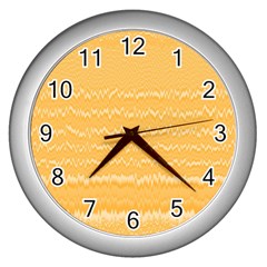 Boho Saffron Yellow Stripes Wall Clock (silver) by SpinnyChairDesigns