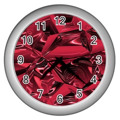 Candy Apple Crimson Red Wall Clock (silver) by SpinnyChairDesigns