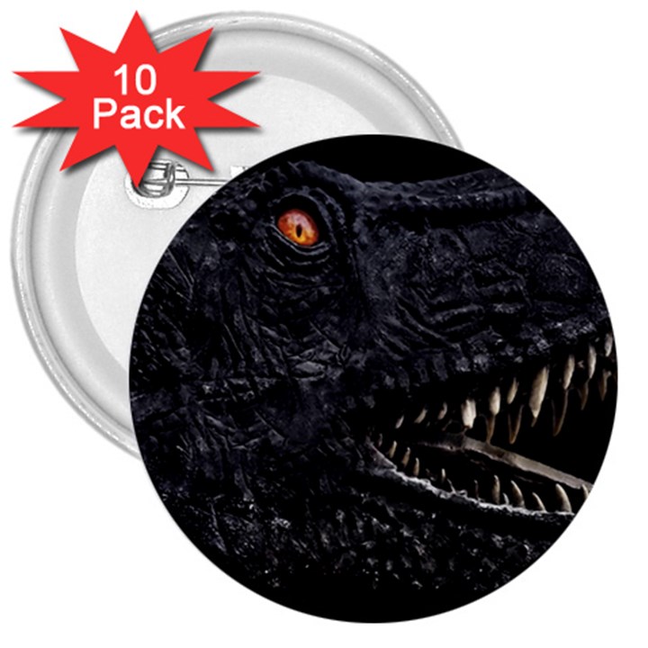 Trex Dinosaur Head Dark Poster 3  Buttons (10 pack) 