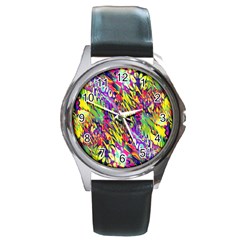 Colorful Jungle Pattern Round Metal Watch by SpinnyChairDesigns