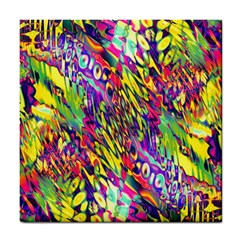 Colorful Jungle Pattern Tile Coaster by SpinnyChairDesigns