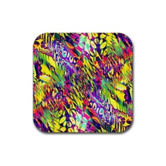 Colorful Jungle Pattern Rubber Coaster (square)  by SpinnyChairDesigns