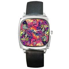 Colorful Boho Abstract Art Square Metal Watch