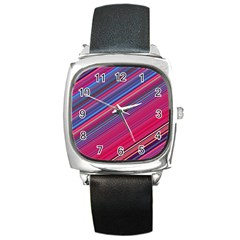 Boho Pink Blue Stripes Square Metal Watch