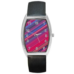 Boho Pink Blue Stripes Barrel Style Metal Watch by SpinnyChairDesigns