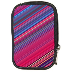 Boho Pink Blue Stripes Compact Camera Leather Case by SpinnyChairDesigns