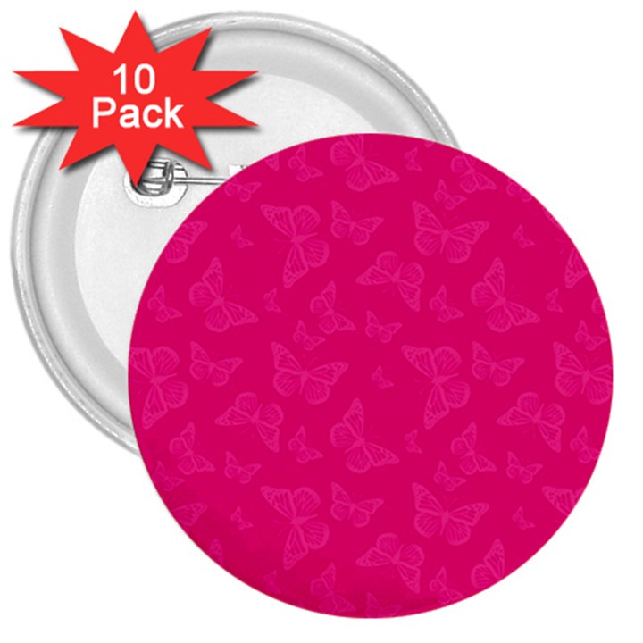 Magenta Pink Butterflies Pattern 3  Buttons (10 pack) 