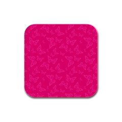 Magenta Pink Butterflies Pattern Rubber Square Coaster (4 pack) 